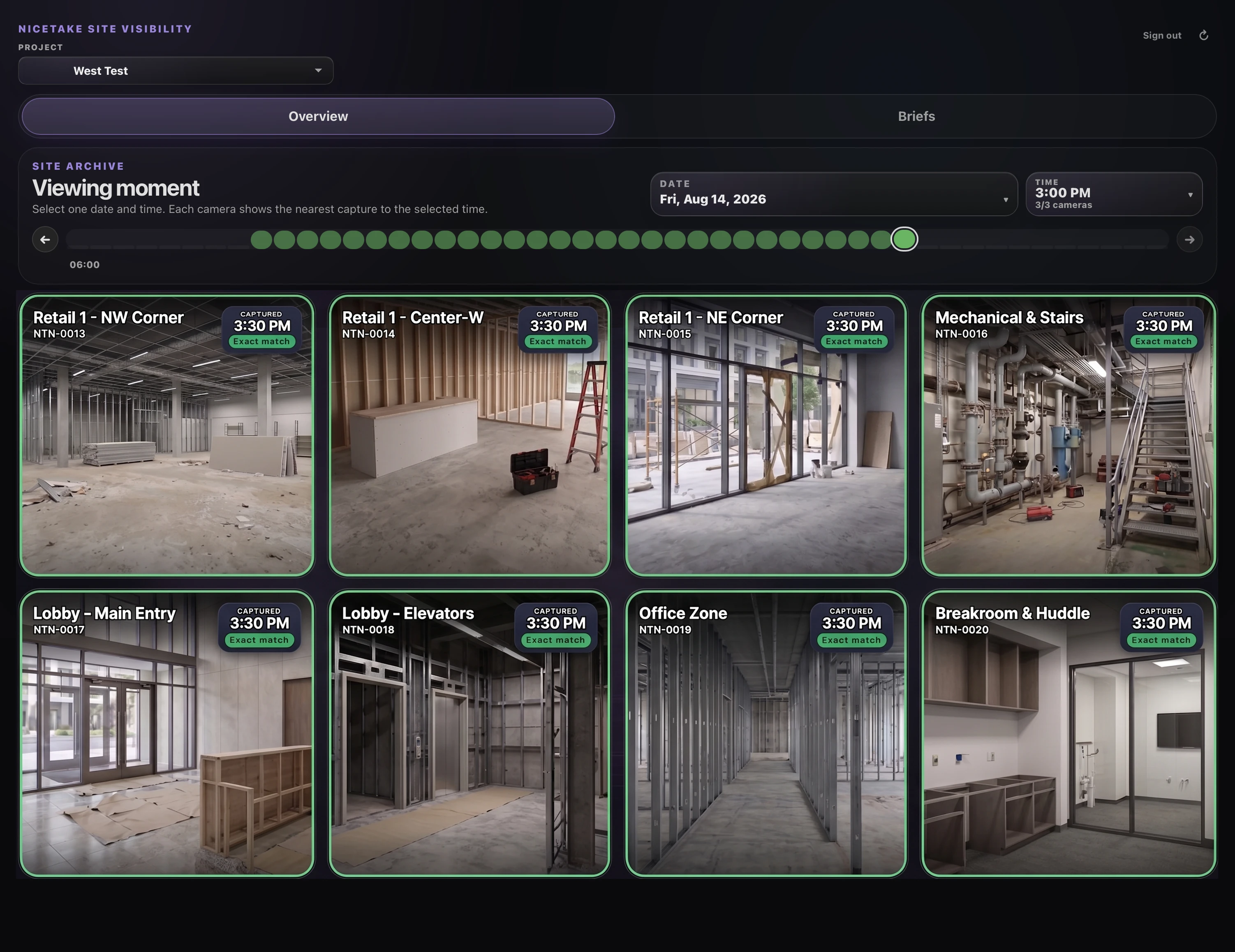 Example NiceTake Site Visibility interface showing multiple construction viewpoints at one selected time